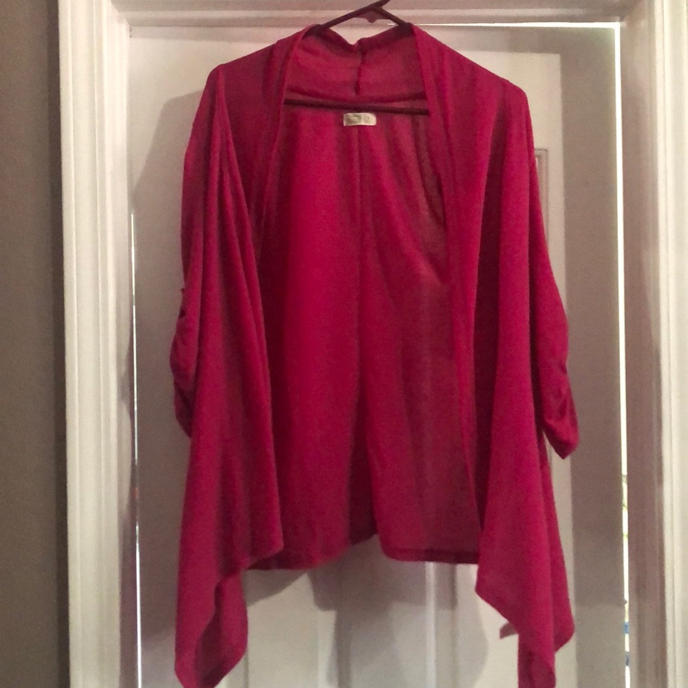 Women’s ribbed hot pink open sweater